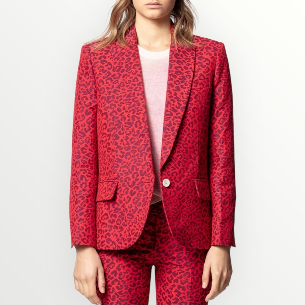 Zadig & Voltaire Red And Black Leopard Print Blazer Size 36/Us S